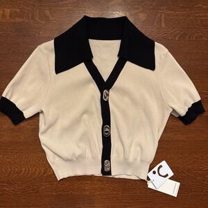 Black and Cream Commense Button-Up Cardigan
